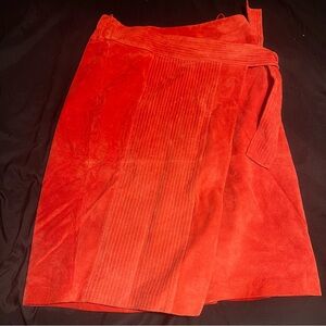 Vintage Terry Lewis Classic Luxuries Orange Suede Wrap Skirt Size 12 Petite